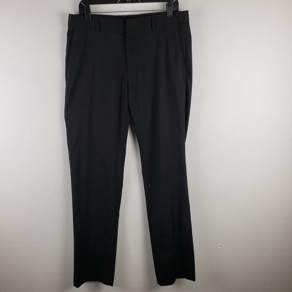 TopMan Men's 34L Flat Front Dress Pants Classic Black Tailored Slim Fit Business